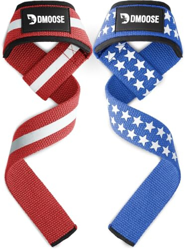 DMoose Fitness Lifting Straps - 4mm Neoprene Padded Wrist Straps for Weightlifting & Powerlifting - Cotton Lifting Strap with Silicone Grip for Men & Women (American Silicone)