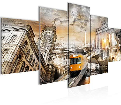 Runa Art - Bilder Berlin 200 x 100 cm 5 Teilig XXL Wanddekoration Design Gelb 024951a