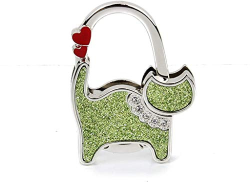 Inzopo Ladie's Klappbarer Kleiderbügel für Handtaschen, Tischhaken, Herzform, Katze, Grün