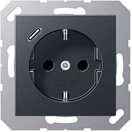 Jung A1520-18CANM SCHUKO-Steckdose mit USB Typ C (max. 3A) Quick Charge mit erhöhtem Berührungsschutz (Thermoplast bruchsicher) Anthrazit Matt Serie A
