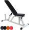 ScSPORTS® Hantelbank - Verstellbar, 7-fach Rückenlehne/4-fach Sitz, Stabil, bis 200 kg, Dickes Polster, Gummifüße - Schrägbank, Trainingsbank, Bauchtrainer, Fitness, Gym (Modell 1, Schwarz-Struktur)