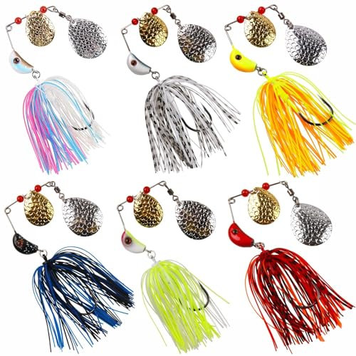 Spinnköder, Barsch-Angelköder-Set, Hartmetall, Barsch, Spinnerbaits, Buzzbaits, mehrfarbig, Hecht, Forelle, Lachs, Spinnköder, Schwimmköder, Jigköder für Süß- und Salzwasser (F-6 Stück)