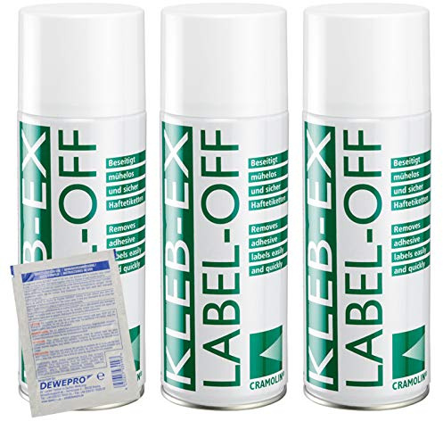 KLEB-EX – VPE: 3 x 200 ml spray – Solvente colla e solvente per etichette – ITW Cramolin – 1341411 – Rimuovi etichette e colla con 1 pz. DEWEPRO® SingleScrubs
