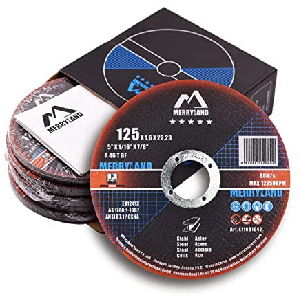 Merryland Trennscheibe 125 Metall Stahl Edelstahl für Winkelschleifer, 125 X 1,6 mm Dünn Flexscheibe Gerade 25 Stück, Experten-Line E11081642