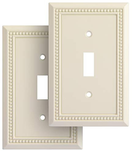 Henne Bery Sunken Pearls Heavy Duty Decorative Wall Plate Switch Plate Outlet Cover, Durable Solid Zinc Alloy (Single Toggle 2PK, Light Almond)