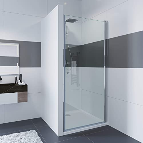 IMPTS Duschtür 70cm Pendeltür Dusche Schwingtür Nische, Höhe 185cm | 6 mm ESG Sicherheitsglas, Rahmenloses Design, Silber, ohne Duschtasse
