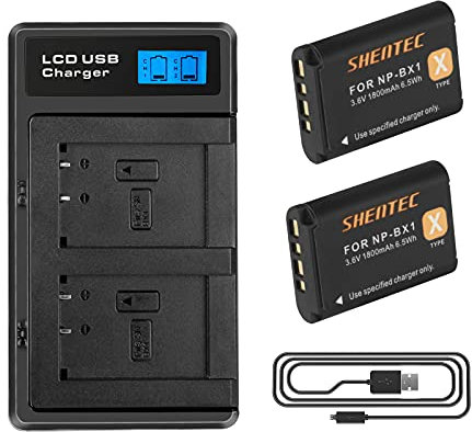 2X Shentec 1800mAh 1800mAh NP-BX1 Akku und Ladegerät für Sony ZV-1, ZV-1F, RX100 IV, RX100 V, RX100ii, RX100VII, HX60, AS50, X3000, HX400V, RX1, AS100V, WX350, HX50, HX90V