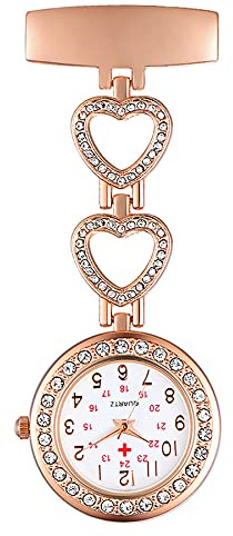 Avaner Krankenschwesteruhr Pflegeruhr Herz Stern: Schwesternuhr Taschenuhr FOB Analog Quarzwerk Uhr Pulsuhr Ansteckuhr Unisex Silber Rosegold Schwesternuhren mit Pin Clip für Arzt Doktor Medical