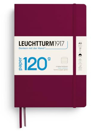 LEUCHTTURM1917 363536 anteckningsbok 120 g/m² pappersutgåva, hårt omslag, medium (A5), port röd, linjerad