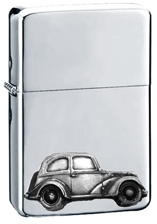 Britisches Oldtimer, beliebtes 103 E ref87 Zinn Effekt Design auf einem Flip-Top-Benzinfeuerzeug, winddicht, Silber nachfüllbar
