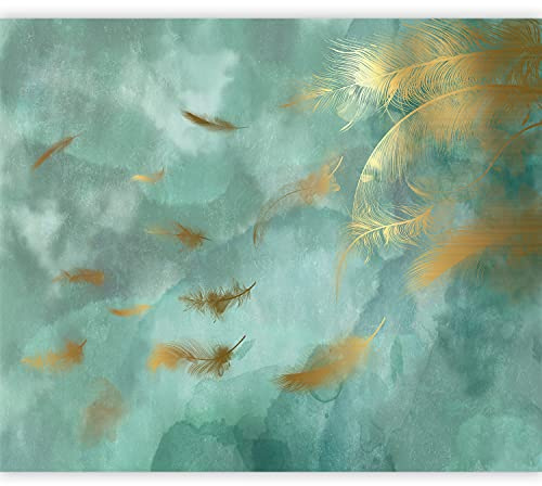 murando Fototapete selbstklebend Feder 343x256cm Foto Tapete Tapetenfolie Möbelfolie Wandverkleidung Wandtapete Motivtapeten Bildtapete Wohnzimmer Schlafzimmer 3d Effekt Boho Abstrakt Ornament türkis