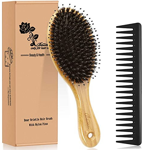 Bsisme Boar Bristles Hair Brush,Detangling Hairbrushes for Long Short Curly Straight Fine Hair,Women Men Boys Girls Hairbrush (Oval)