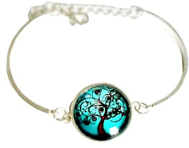 Armspange silber Lebensbaum Glas-Cabochon 18mm Armband handmade handgemacht Schmuckphantasien türkis
