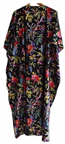 INDACORIFIE Baumwoll-Kaftan, indischer Blumen-Kaftan, Langer Kaftan, Kleid für werdende Mütter, Strandvertuschung, Nachtwäsche, indischer Kaftan, Maxikleid,