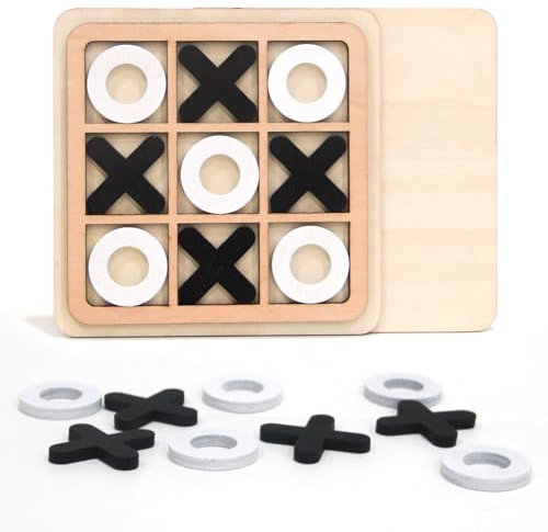 SYFUNLV 1pcs Wooden Noughts and Crosses Game,Tic Tac Toe Games,XO Chess Board Game,Classic Board Games,2 Player Board Game For Families,Interactive Wooden Game for Family & Kids (Black/White)