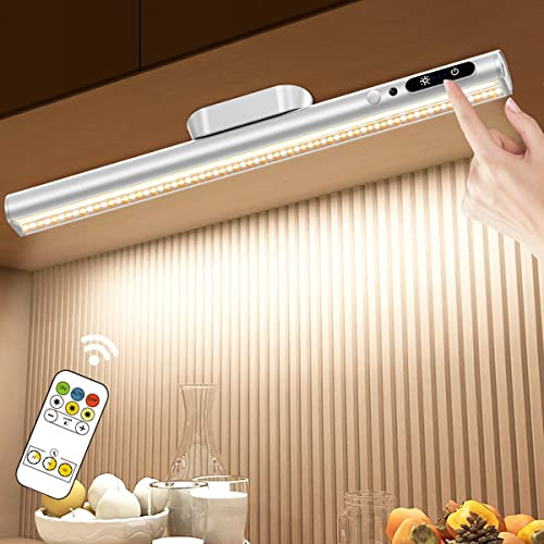 Hapfish Unterbauleuchte Küche Akku mit Bewegungsmelder,Schrankbeleuchtung | mit Fernbedienung Magnet, Dimmbare Lichtleiste LED Batterie, Batteriebetrieben Lampe für Spiegel Schreibtisch Wand
