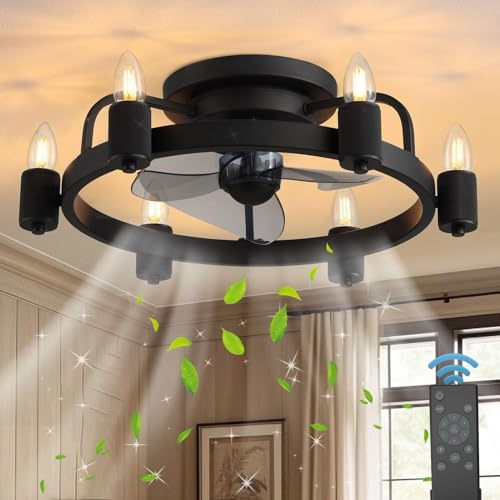 Leise Deckenventilator mit Beleuchtung E27 Retro Deckenleuchte mit Ventilator und Fernbedienung Schlafzimmer Lampe Industrial Vintage Fan Deckenlampe für Wohnzimmer Esszimmer Küche Deckenbeleuchtung