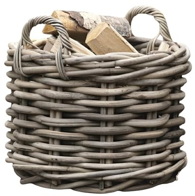Dekoleidenschaft Grand panier en rotin « Rustikal » Ø 50 cm, panier de rangement, panier à bûches tressé, panier à jouets, cache-pot de fleurs, rond, panier tressé, panier à linge, panier d'escalier