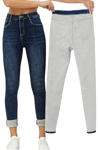Yehopere Women's Flannel Fleece Lined Thermal Winter Jean Warm Skinny High Waist Denim Jean Pants