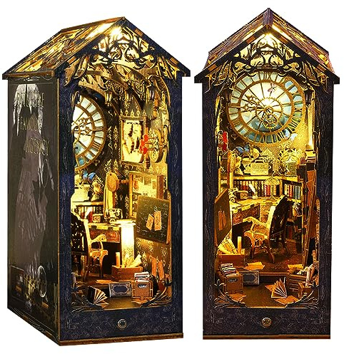 DAJASD DIY Book Nook Kit, DIY Miniatur Haus Puppenhaus Kit, 3D Puzzle Buchstützen aus Holz mit Holz Möbeln und LED-Licht, Puppenhaus BookNook für Bücherregal Deko, Erwachsene Jugendliche 14+
