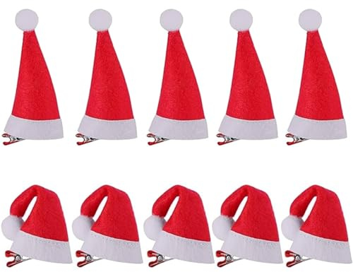 Seasboes 10 Stück Haarspangen Weihnachten, Mini Weihnachtsmütze Haarspangen, Rot Santa Hut Haarklammern, Weihnachten Haarschmuck Kinder, Santa HutHaarspangen Haarnadeln Kinder und Erwachsene
