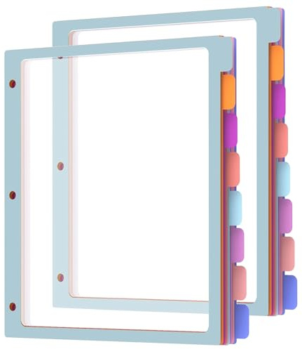 HABGP 2 Set 8 Tab Binder Dividers for 3 Ring, Plastic Binder Dividers with Tabs Letter Size Multicolor, Pastel Colors 3 Hole Punch Clear Page Folder Dividers File Organizer