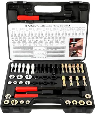 LUTIFIX 49PCS Thread Chaser Set,Thread Cleaner Rethreading Master Kit, Automotive UNC UNF & Metric Thread Restorer Tool,Thread Repair Kit with 22 Taps 24 Dies 3Thread Files