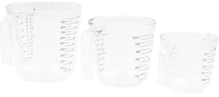 ZONADAH Lot de 3 gobelets doseurs en plastique transparent - 300 ml, 600 ml, 1000 ml - Gobelet doseur de liquide avec bec verseur pour la cuisine et la pâtisserie