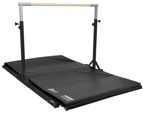 Z Athletic Flyaway Duo Adjustable Horizontal Bar and 4 Ft x 6 Ft Gymnastics Mat, Black