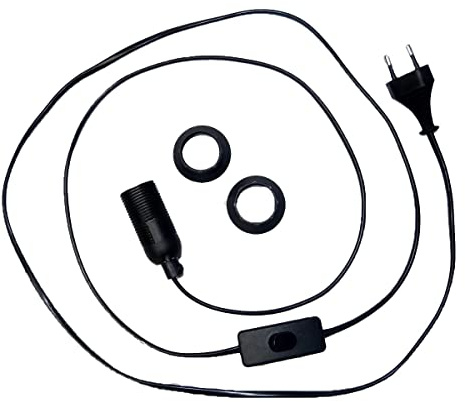 Simandra E14 Lampenfassung schwarz mit Kippschalter und 2 m Netzkabel Schraubring für Tischlampe Stehleuchte, EU Herstellung