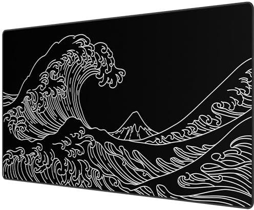 JIALONG Large Gaming Mouse Pad with Stitched Edges, Extended Mousepad with Smooth Cloth Surface, Non-Slip Base, Desk Mat for Gamer, Office & Home, 900x400mm Black