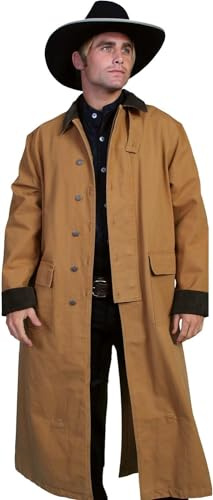 Men's Western Old COWBOY Long Duster Coat Full Length Canvas Jackets