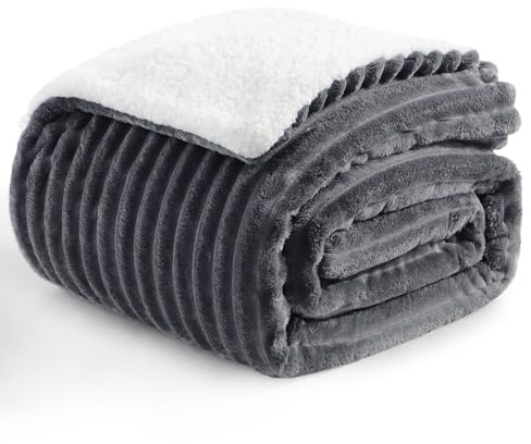 Aisbo Coperta Plaid Pile di Sherpa 150x200 cm Grigio - Invernale Coperta Pelosa- Divano/Letto Matrimoniale King, Copridivano di Microfibra Calda e Morbida, Regalo Perfetto