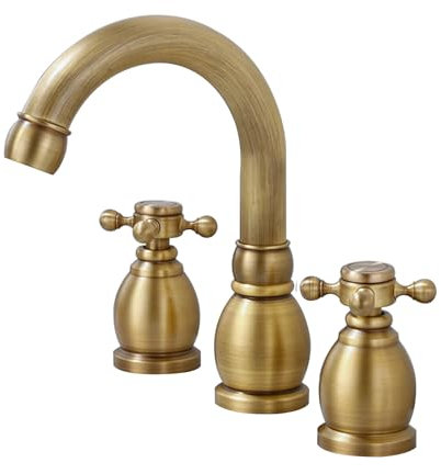 Wasserhahn Bad Mischbatterie Waschbecken Badezimmer Armatur Retro Doppelgriff Heiß und Kalt 3 Loch Kupfer Antik Badarmatur Waschbeckenarmatur Badarmaturen Mischbatterie Waschtischmischer