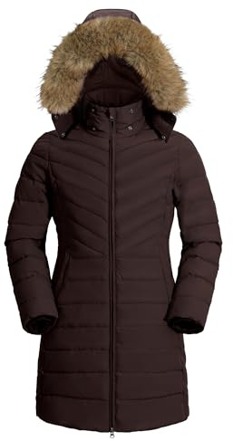 Pioneer Camp Cappotto Invernale da Donna Lungo Caldo Trapuntato Impermeabile Giacca da Donna Inverno con Colletto in Pelliccia Artificiale Rimovibile, marrone, XXL