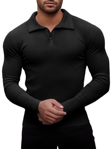 Agilelin Men's Muscle Slim Fit Polo Shirts Long&Short Sleeve Stretch T-Shirts Casual Stylish Tee for Golf Workout