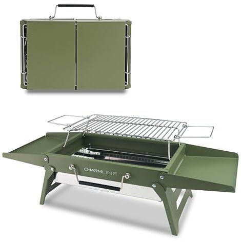 Charmline 34x23cm Barbecue Carbonella Portatile, Barbecue da Tavolo, Barbeque Esterno, Adatto per Giardini, Spiagge, Prati e Piani d'appoggio, Verde
