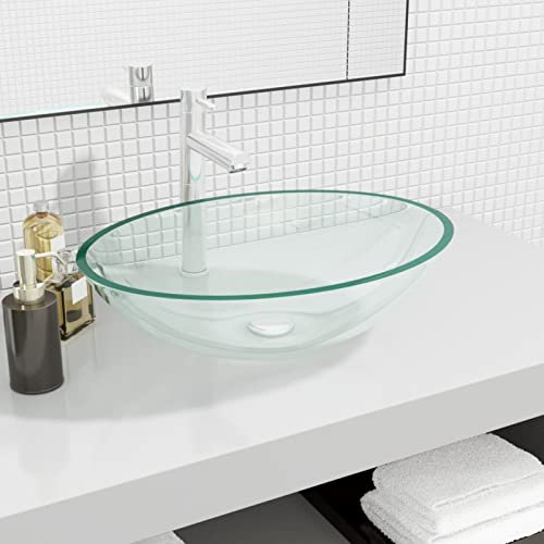 CIADAZ Lavabo Verre 50x37x14 cm Transparent,Vasque À Poser Salle De Bain,Lavabo Salle De Bain