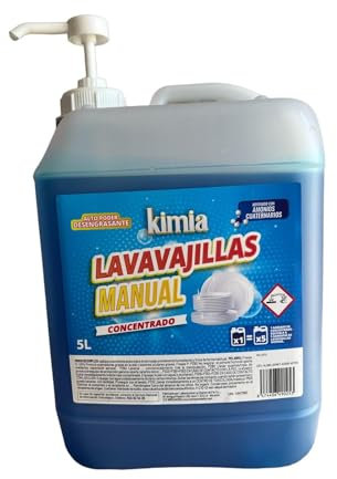 KIMIA - Lavavajillas Manual BAC 5L + Bomba Reutilizable | Lavavajillas para Hogar | Aroma Fresco | Limpieza Profunda | Elimina Grasa y Residuos | Alta Concentración | Desengrasante Potente