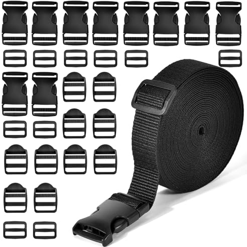 XHTXHT 5M Schnallen Gurtband Set 25mm mit 30 Schnallen und Verschlüsse, | Nylon Gurtband Set, Schwerlast Rucksackgurte für DIY Craft Rucksack Tasche Camping Hundegeschirr