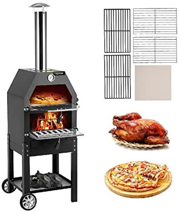 12quot;Four à pizza frit à bois avec roues &Poignée portative à 2 couches à économie de main-d'œuvre for la cuisson en plein air de parc de site de camping d'arrière-cour Pour les débutants
