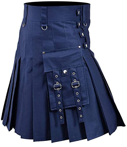 Escocia Kilt Clásico Hombres Medieval Escocia Faldas Plisadas Empalme Escocés Falda Escocesa Nueva Utilidad Masculino Falda Retro Clásica Ropa Steampunk, 02 Navy, M
