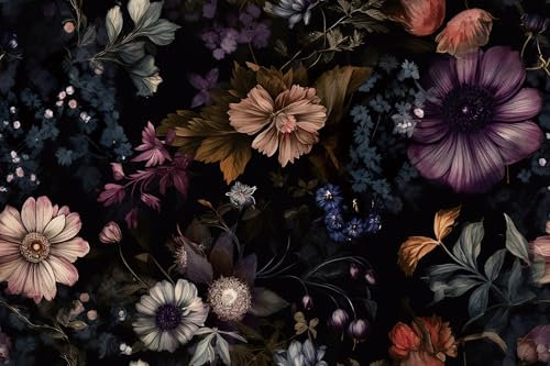 ReWallpaper Self Adhesive Wallpaper Girls Bedroom Black Sticky Back Vinyl Patterned Dark Floral 44.5cm×7m Tropical Wallpaper Mural Vintage Wallpaper Floral Black/Pink/Purple/Brown