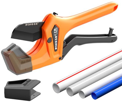 PINOZE Coupe-tuyau en PVC pour couper jusqu'à 7,6 cm, outil de coupe de tuyau à cliquet robuste avec stabilisateur pour PVC, PPR, PE, PEX, tuyaux en plastique et tuyaux de plomberie avec lame SK5