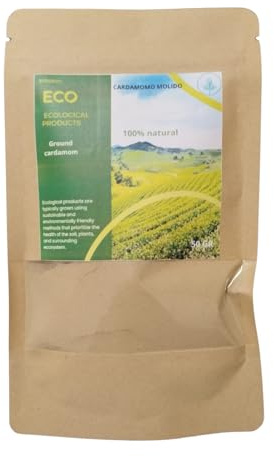 Cardamomo molido, especia natural, infusión digestiva, planta aromática, hierba medicinal, antioxidante, antiinflamatorio, sabor exótico, remedio natural, té de cardamomo, especias para cocinar.