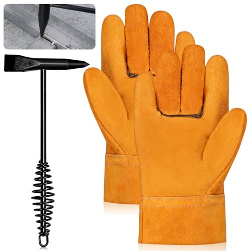 Glarks Set di 2 martelli per saldatura da 250 mm, con manico a molla elicoidale e un paio di guanti per saldatura, set di strumenti per la rimozione di scorie e residui di saldatura