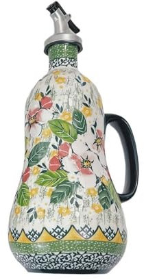 Ceramic Oil Dispenser,Ceramic Olive Oil Dispenser Bottle,Hand Painted Olive Oil Bottles,Decorative Stoneware Olive Oil Cruet with Stainless Steel Spout for Oils,Sauces,Vinegar for Kitchen1