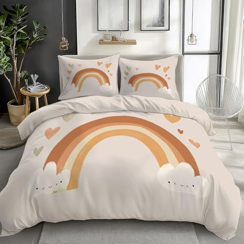 Bedding Set Copripiumino Reversibile 220x230cm 3D Stampa Arcobaleno Boemo A Forma Di Cuore Morbida Microfibra Ipoallergenico Biancheria da Letto Set 3 Pezzi con Chiusura a Cerniera e 2 federe Cuscino