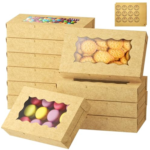 20 Stück Keksschachtel mit Sichtfenster, Geschenkbox Mit Fenster 18 * 11 * 4CM, Karton mit Sichtfenster mit 12 Stickern, Einwegverpackungsboxen für Weihnachten Geburtstag Hochzeit Party