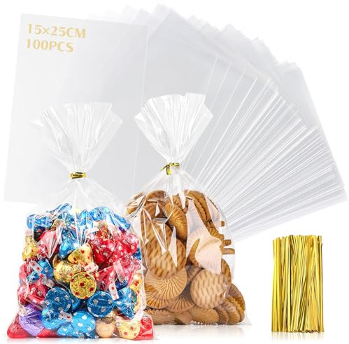 BSTDAYEVER Cellophantüten Klein Kerzentüten Celofantüten Tüten Kerzen 15x25 | 100stk Zellophantüten cellophane bag Süßigkeiten Tüten Kerzen Durchsichtig für Weihnachten Kindergeburtstage Geschenke